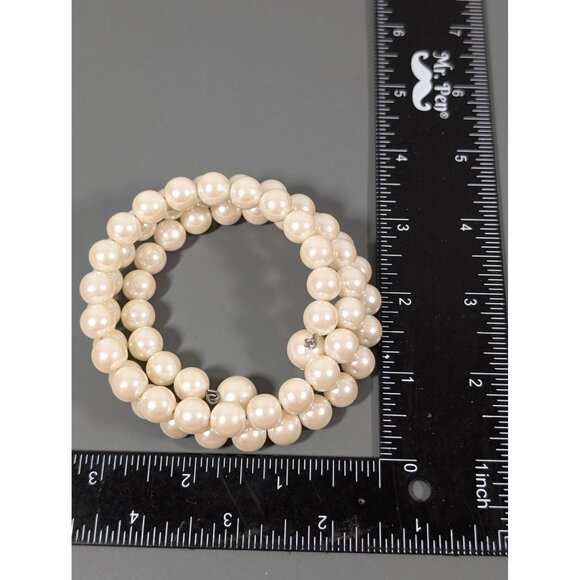 Elegant Faux Pearl Bead Coil Wrap Bracelet 8" Bridal Cream - Picture 5 of 5
